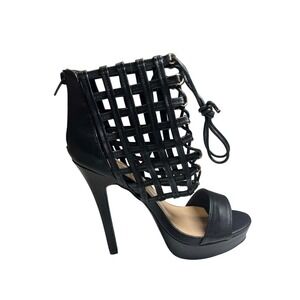 ShoeDazzle Size 8 NWOT Black Cage Heels Lace Up Platform Strappy Open Toe Chic